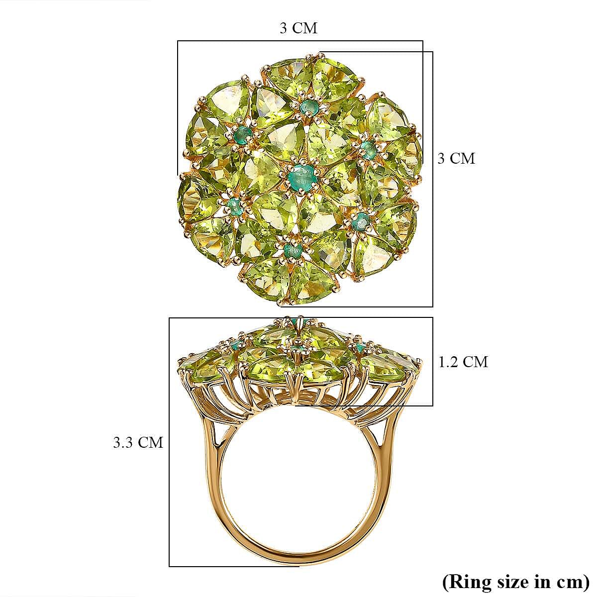 Hebei Peridot & Emerald Ring in 18K Vermeil Yellow Gold Plated Sterling Silver 10.78 Ct.
