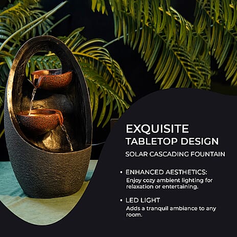 Solar Cascading Fountain with LED Light - Grey