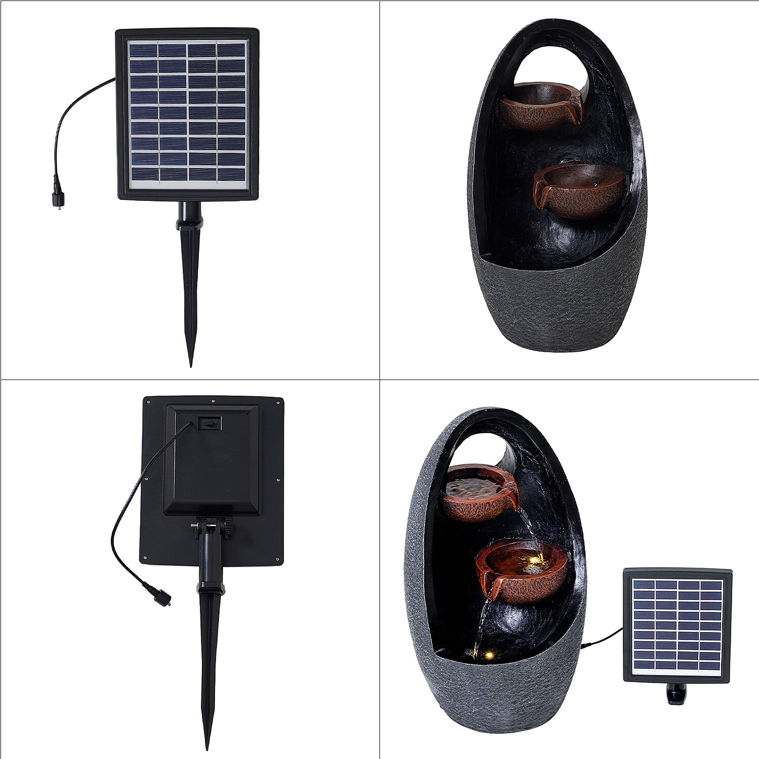 Solar Cascading Fountain with LED Light - Grey