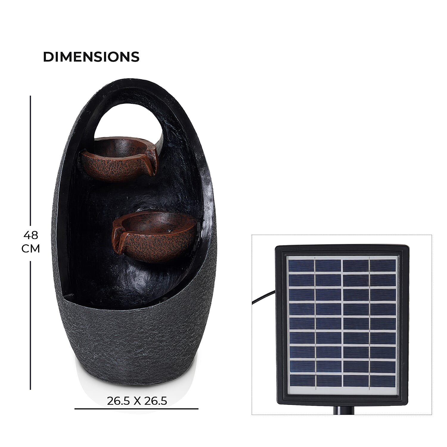 Solar Cascading Fountain with LED Light - Grey