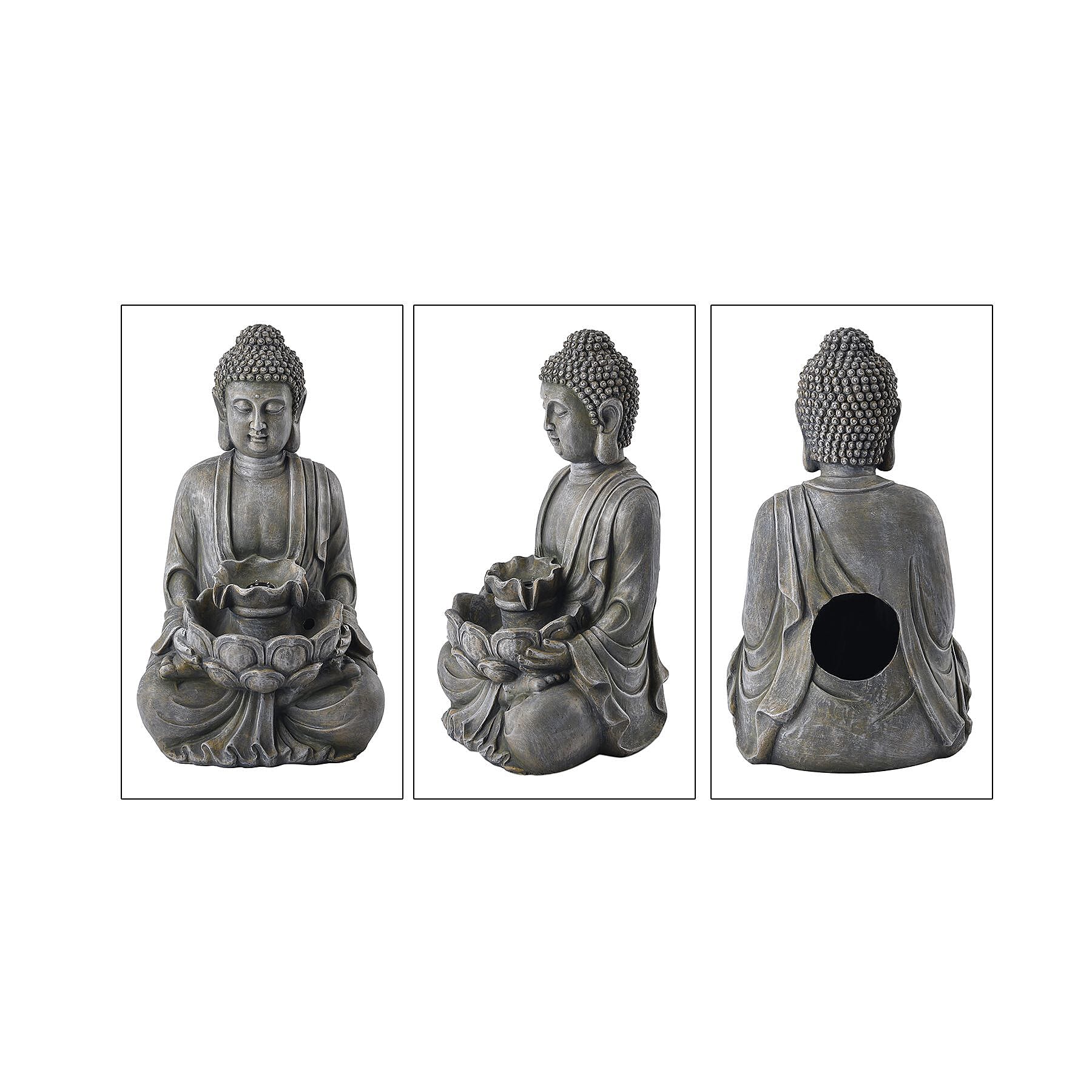 Solar Buddha with Lotus Flower Fountain & LED Light