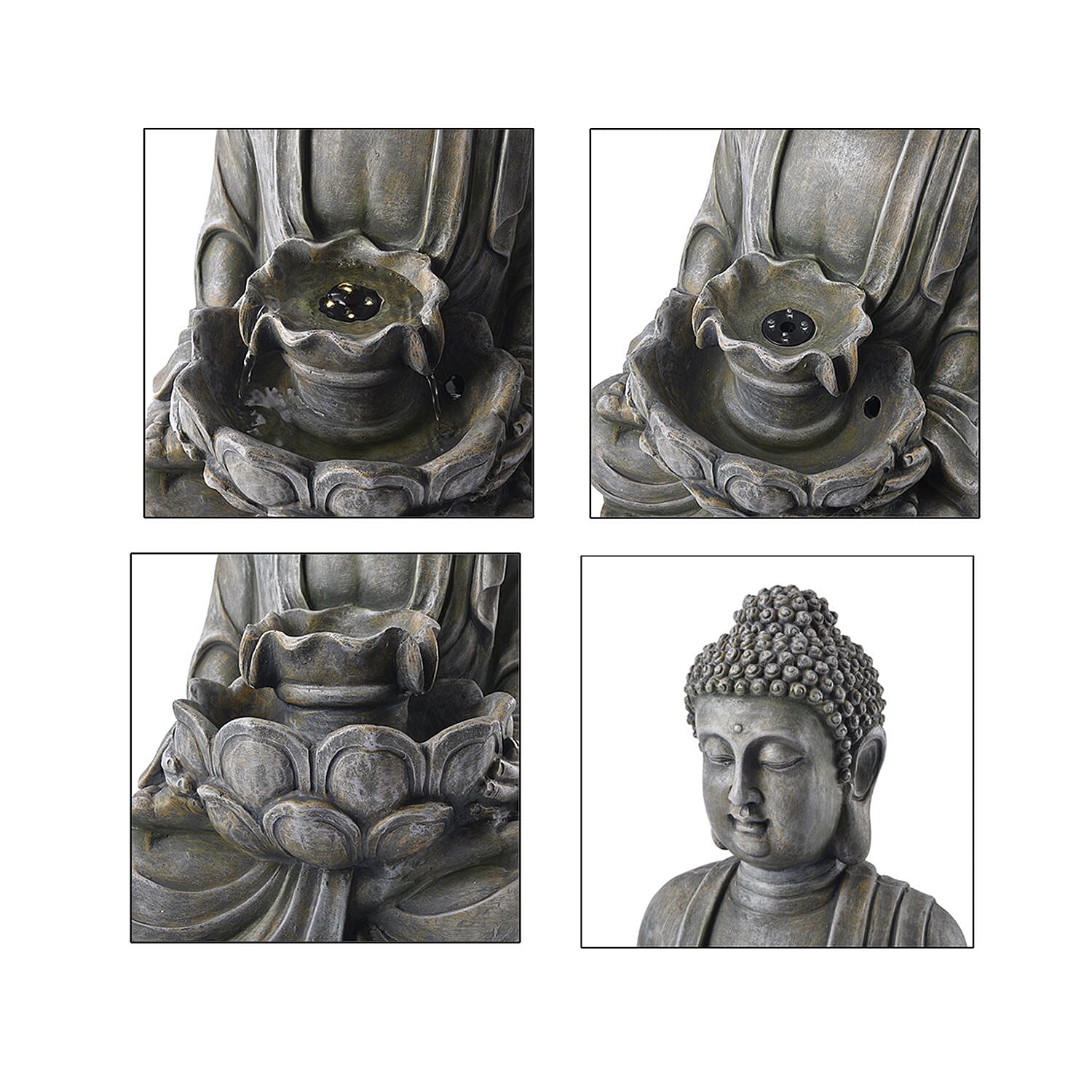 Solar Buddha with Lotus Flower Fountain & LED Light