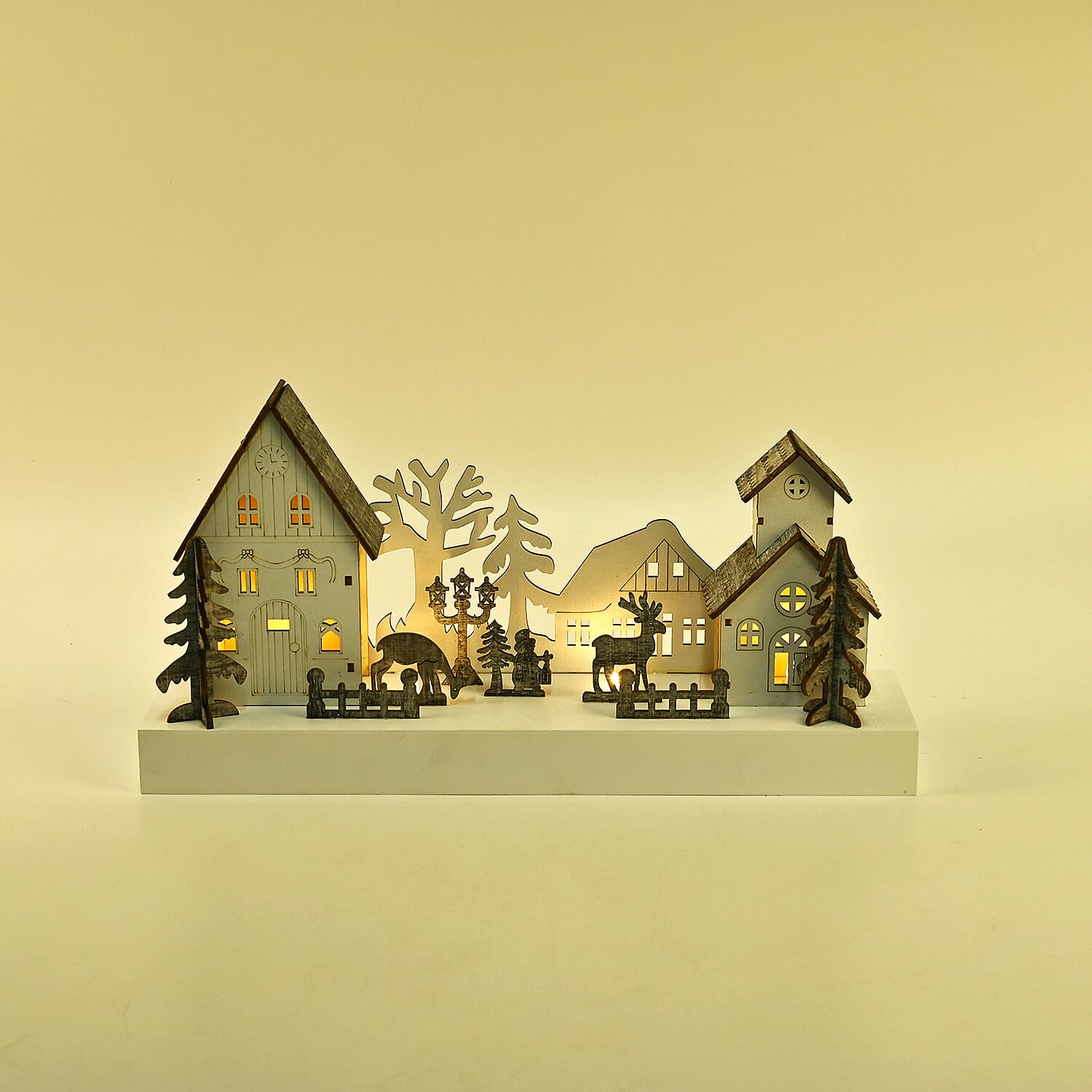 Exquisite Plywood Christmas Tree & House With 4 Warm LED Light(Battery Operated, 2AA Exclud.)