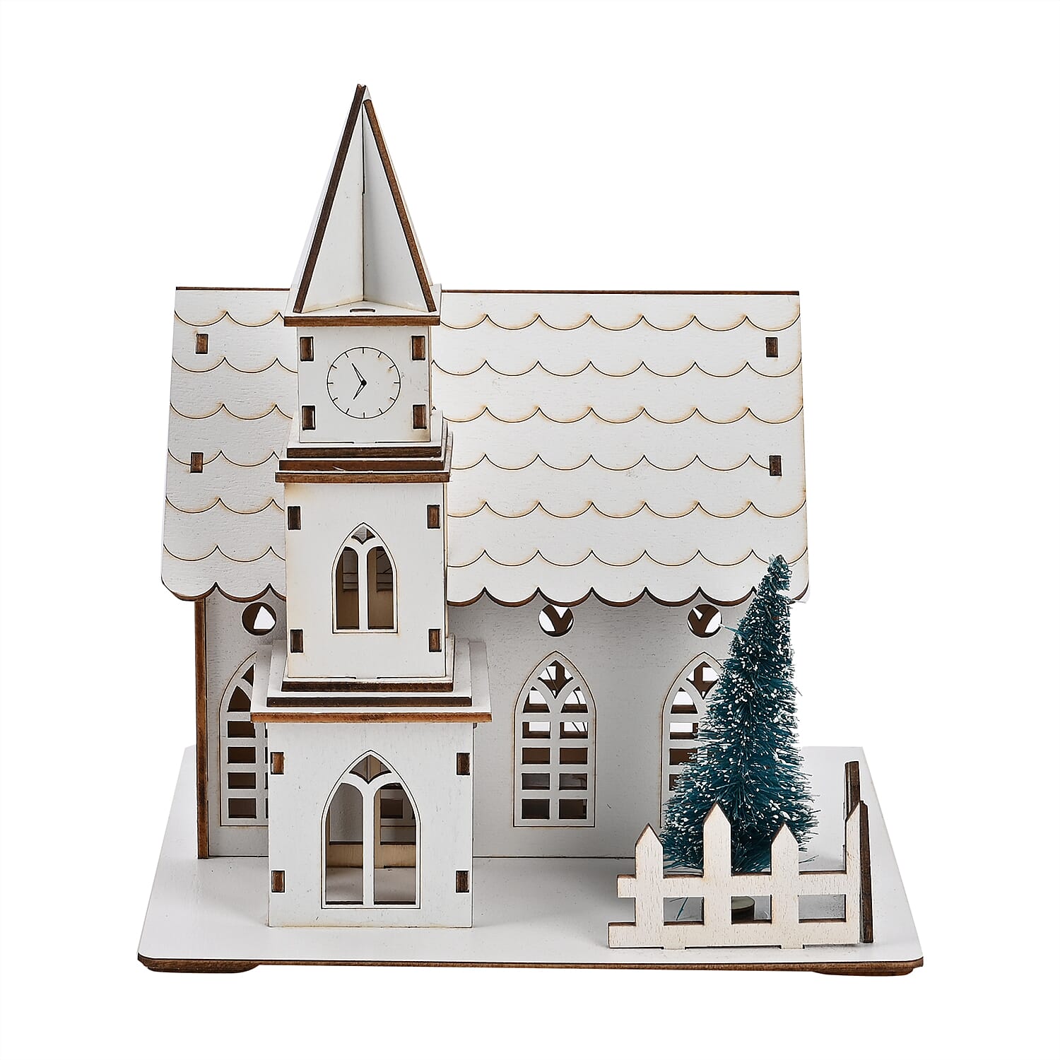 Christmas Tree & Church With Warm LED Light (Battery Operated, 2AA not inc.)