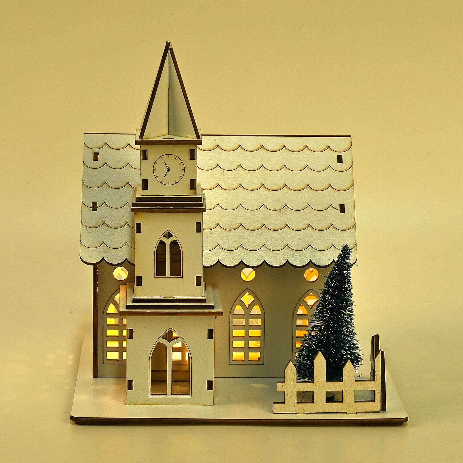 Christmas Tree & Church With Warm LED Light (Battery Operated, 2AA not inc.)