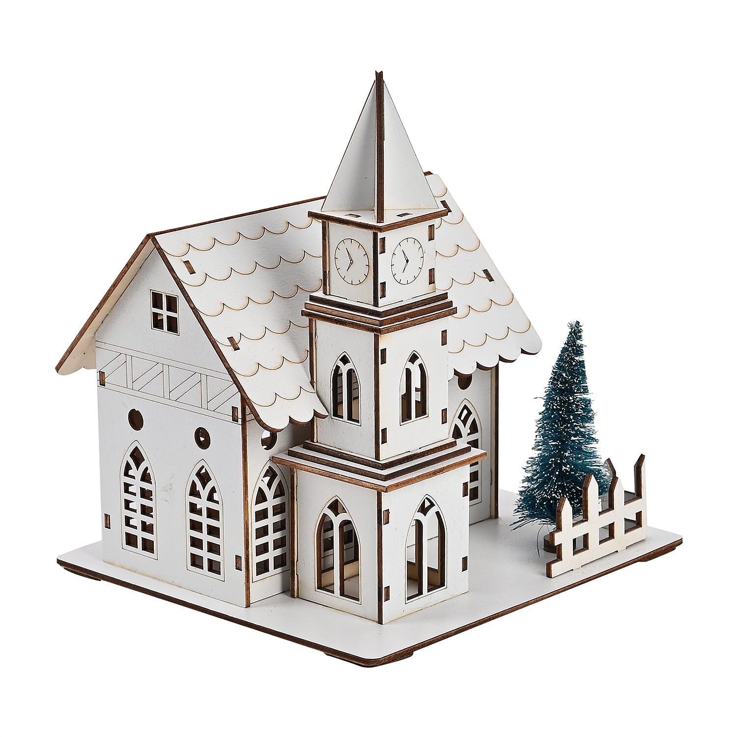 Christmas Tree & Church With Warm LED Light (Battery Operated, 2AA not inc.)