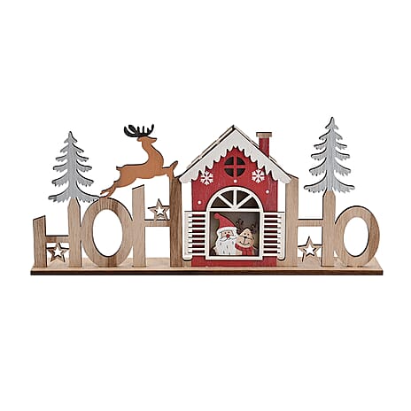 Plywood Table Decor Christmas House with 2 LED Lights (2xAAA Batteries Not Inc.)