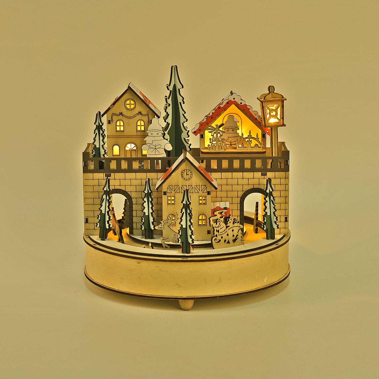 Rotating Plywood House with LED Light & Music (2 AA Battery, Not Incl. ) - Multi