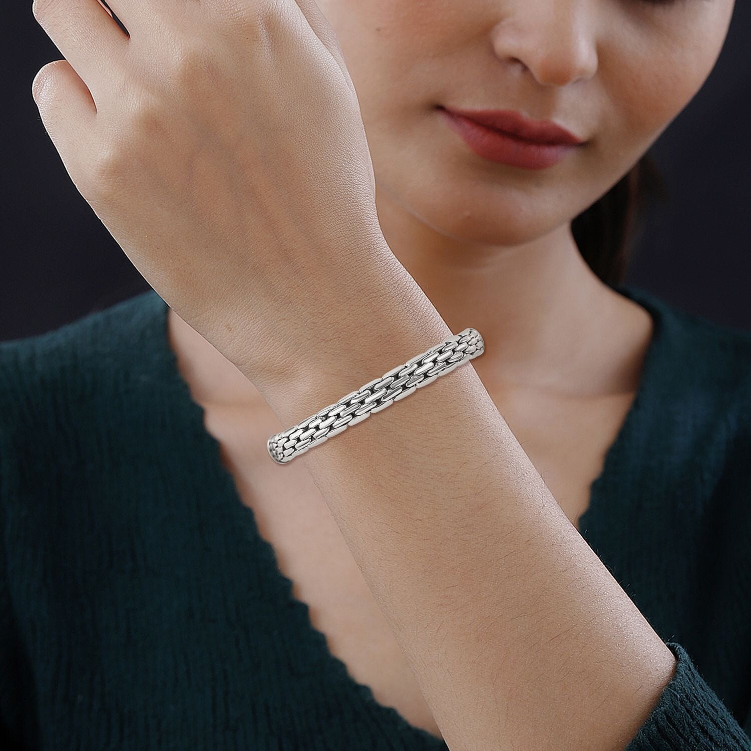 Royal Bali Collection - Bangle (Size-7.5) in Platinum Overlay Sterling Silver, Silver Wt 14.50 GM