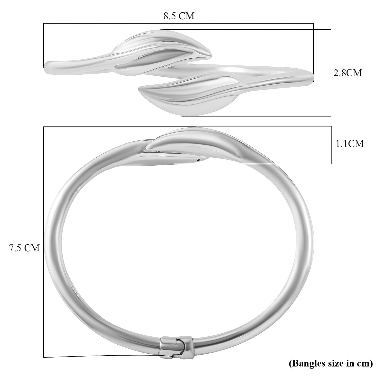 Sterling Silver Olive Leaf Bypass Bangle (Size - 7.5), Silver Wt. 12.90 Gms