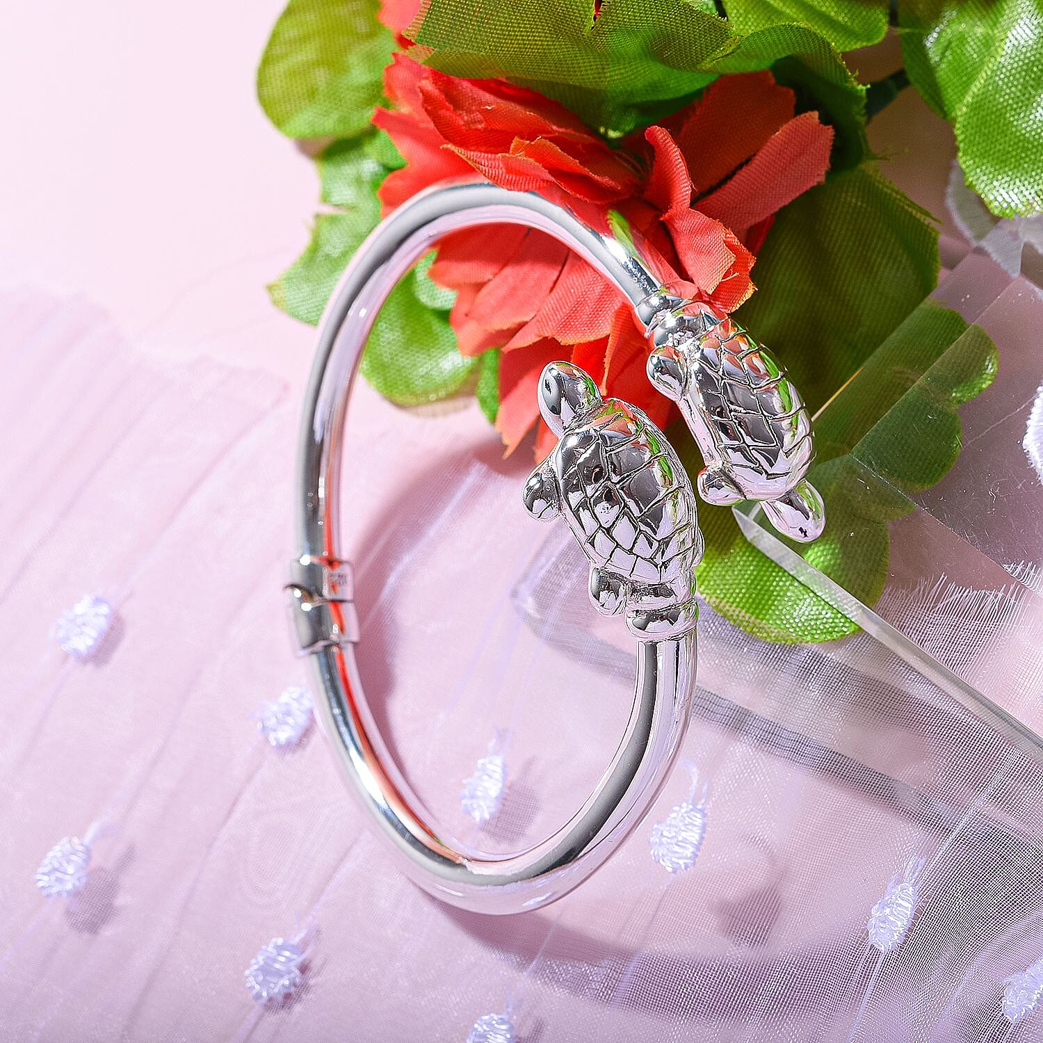 Bangkok Close Out Deal- Sterling Silver Turtle Bypass Bangle (Size - 7.5), Silver Wt. 14.78 Gms