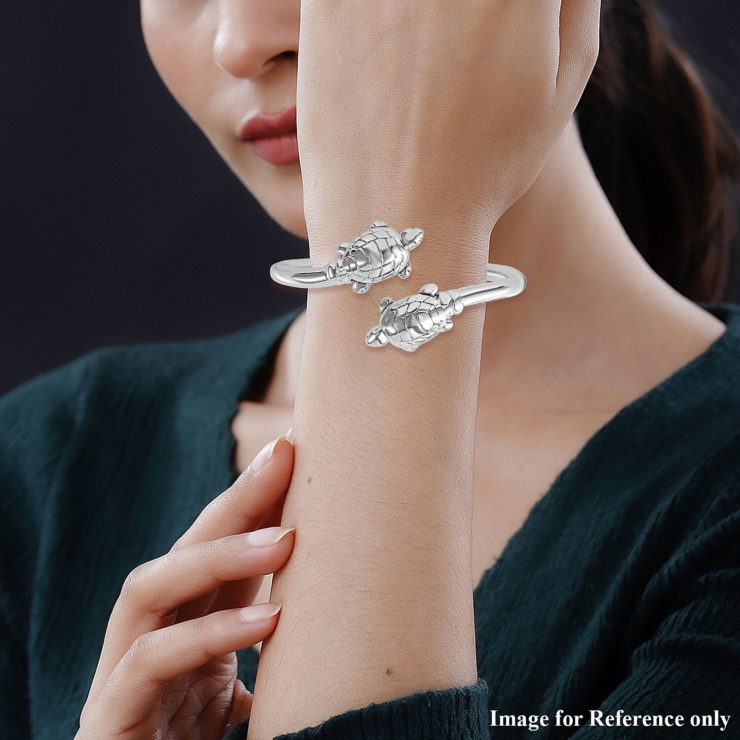 Bangkok Close Out Deal- Sterling Silver Turtle Bypass Bangle (Size - 7.5), Silver Wt. 14.78 Gms
