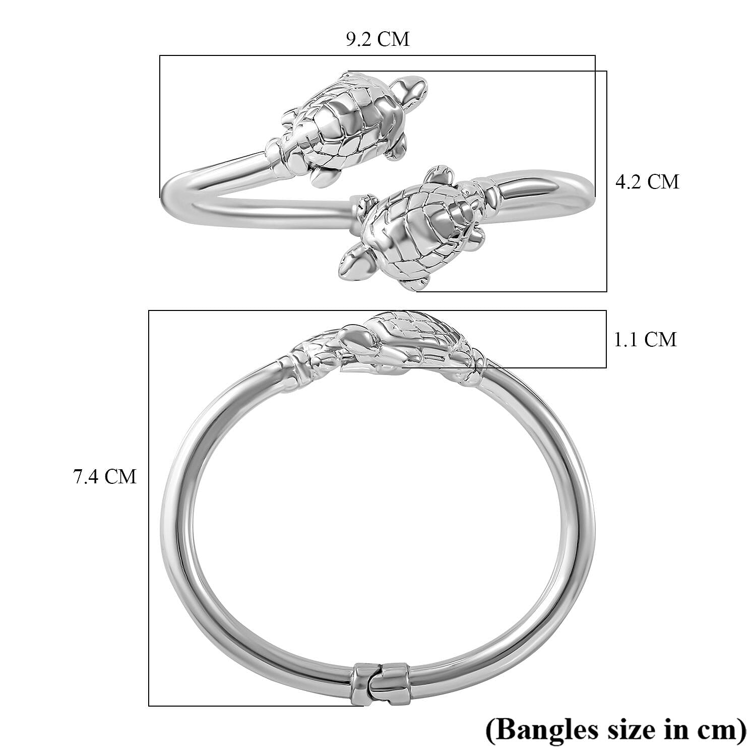 Bangkok Close Out Deal- Sterling Silver Turtle Bypass Bangle (Size - 7.5), Silver Wt. 14.78 Gms