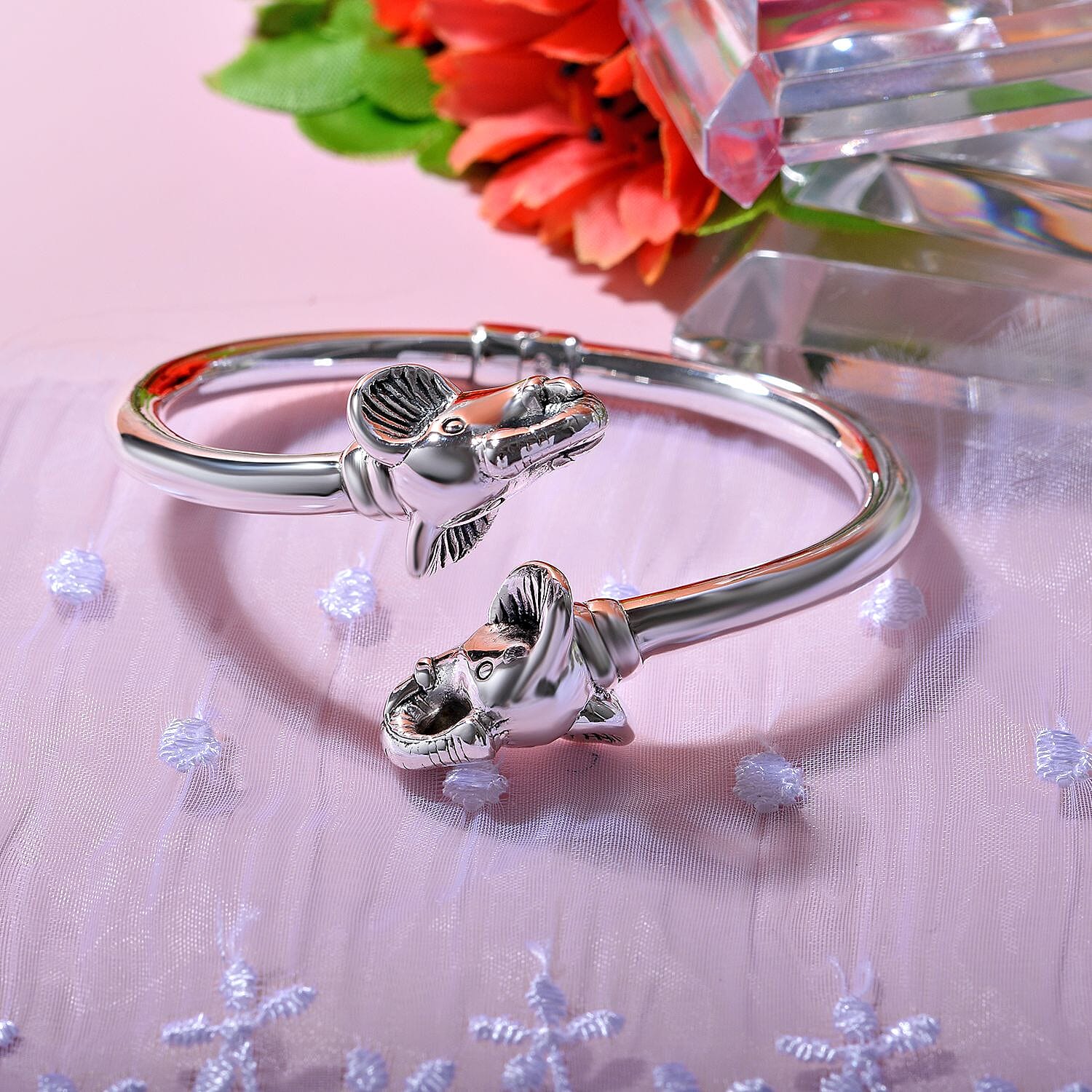 Bangkok Close Out Deal- Sterling Silver Elephant Bypass Bangle, Silver Wt. 13.65 Gms