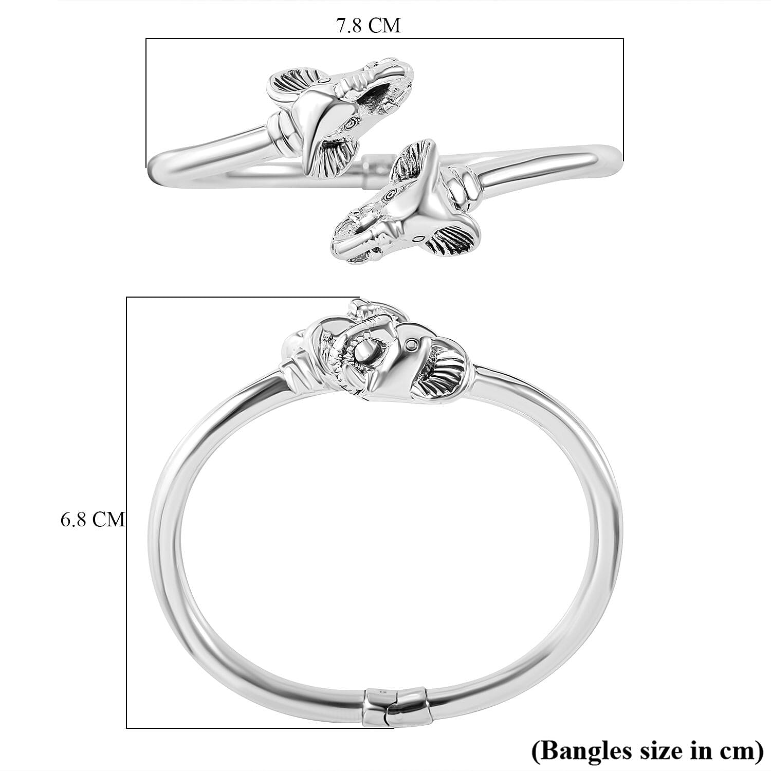 Bangkok Close Out Deal- Sterling Silver Elephant Bypass Bangle, Silver Wt. 13.65 Gms