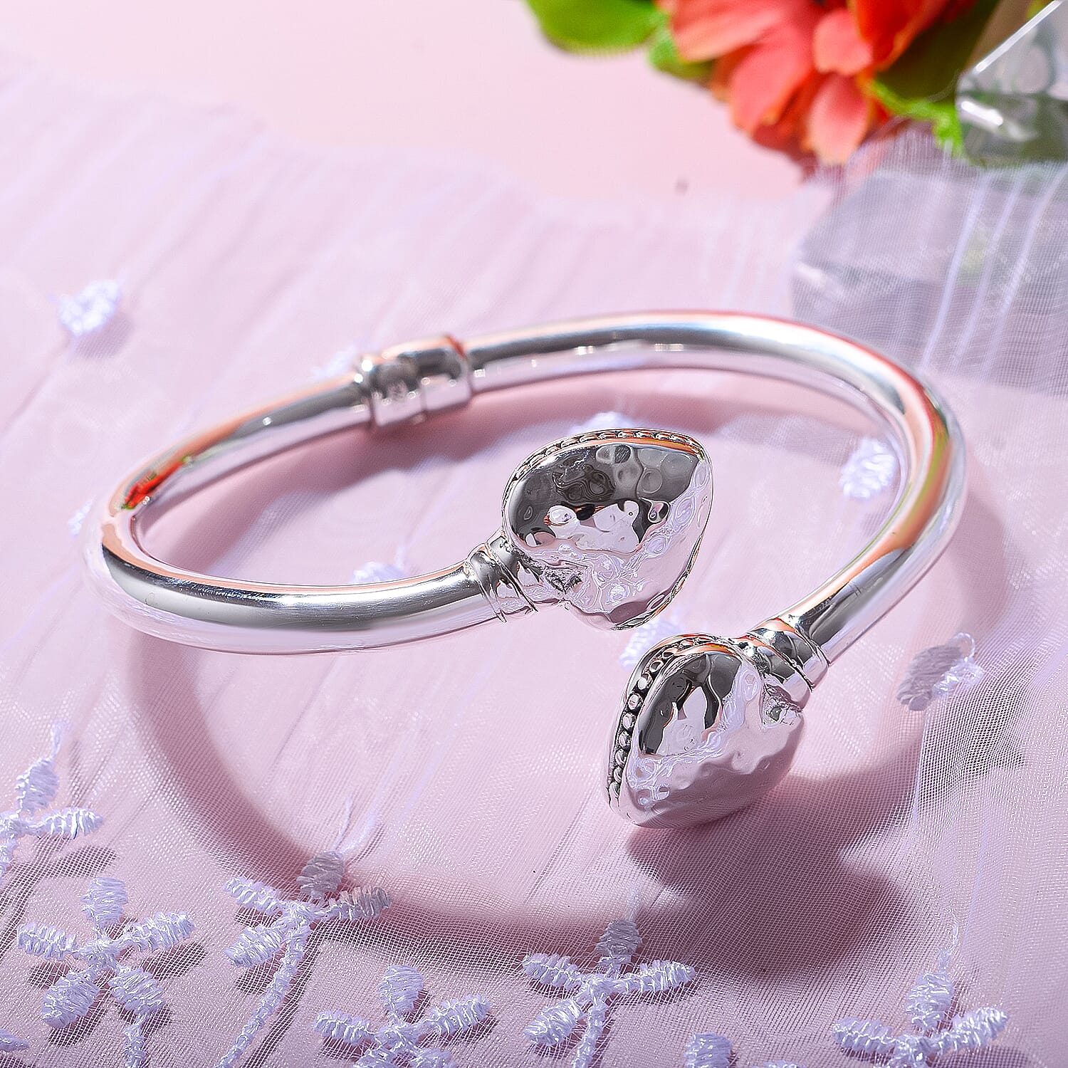 Sterling Silver Bypass Heart Bangle (Size-7.5)