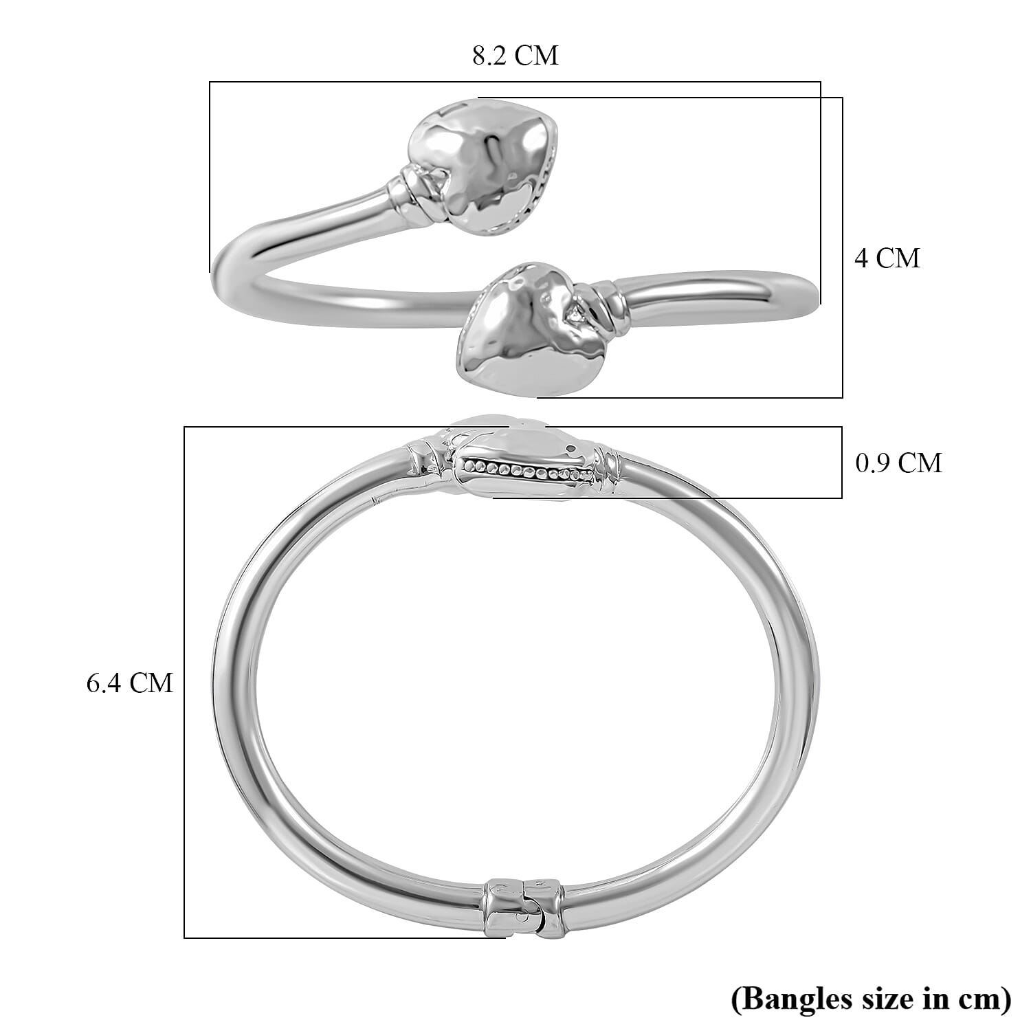 Sterling Silver Bypass Heart Bangle (Size-7.5)