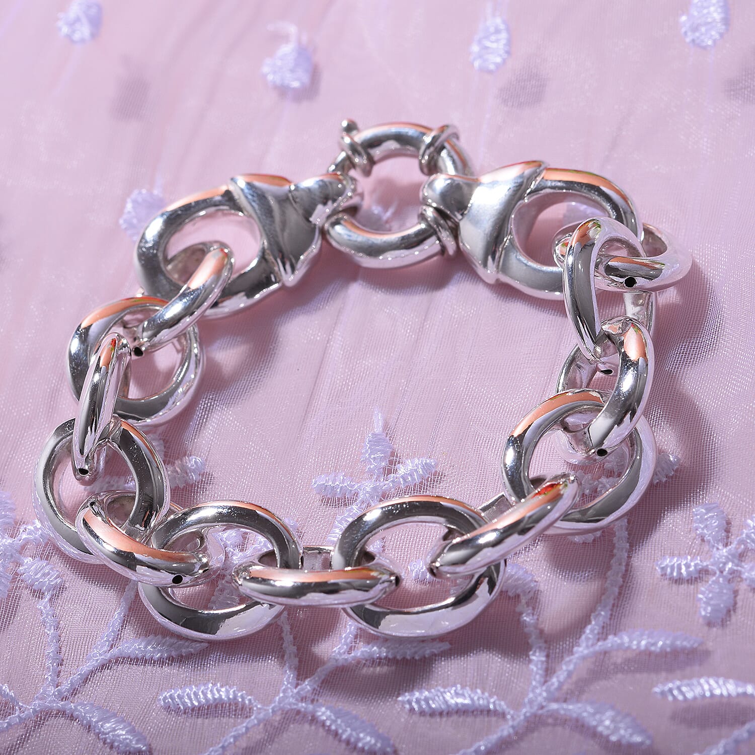 Platinum Overlay Sterling Silver Cable Link Chain Bracelet (Size 7.5), Silver Wt. 20 GM