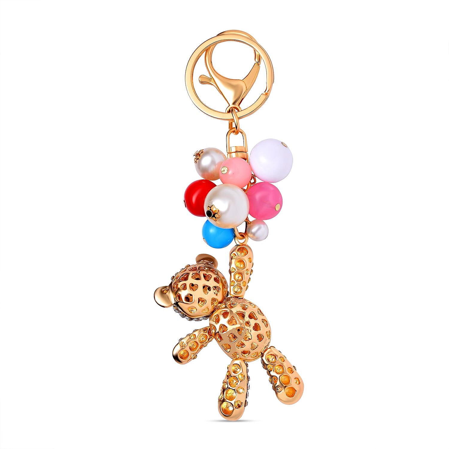 Set of 3 Sparkling Crystal Keychains With Different Desin (Flower, Rose and Bear) - Multi