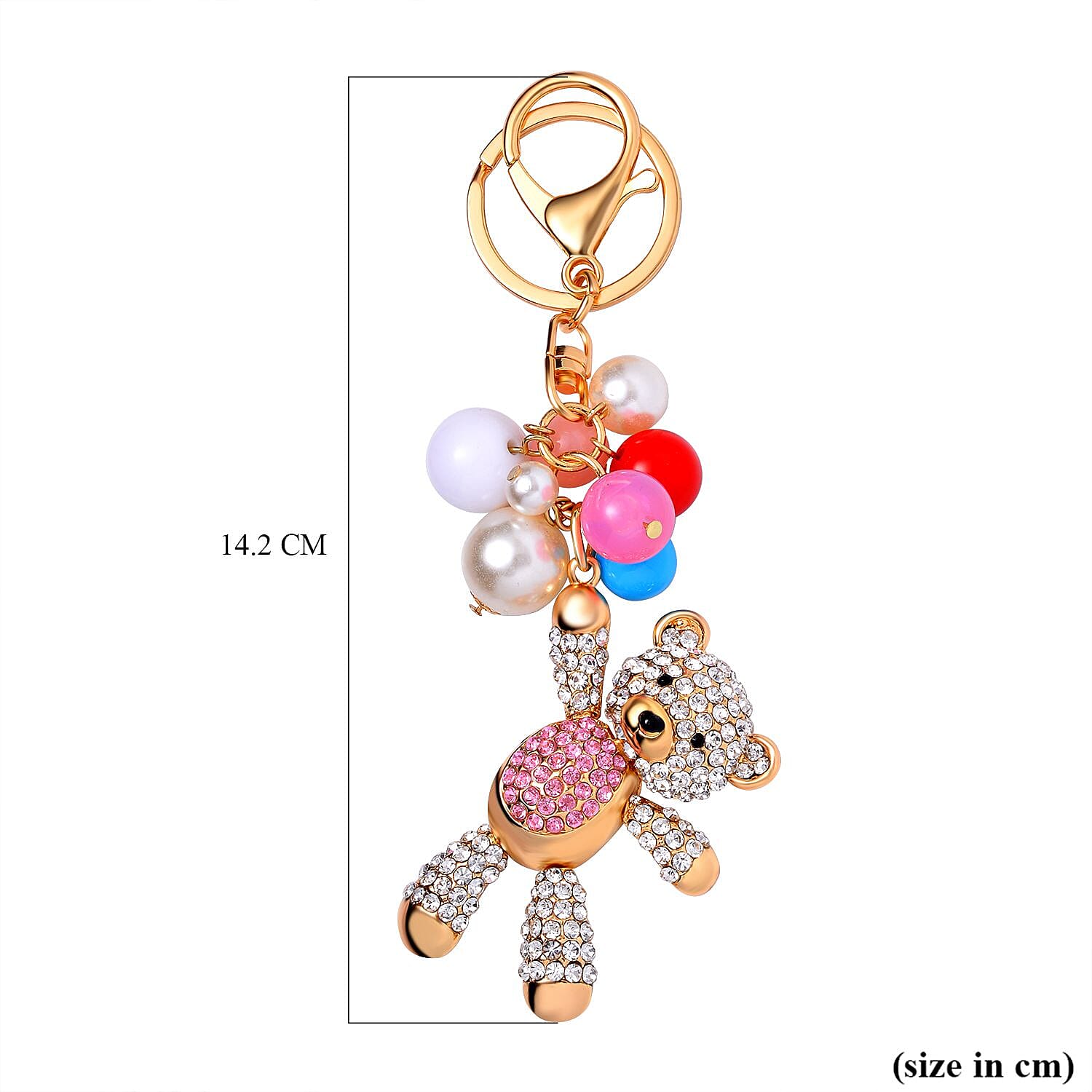 Set of 3 Sparkling Crystal Keychains With Different Desin (Flower, Rose and Bear) - Multi