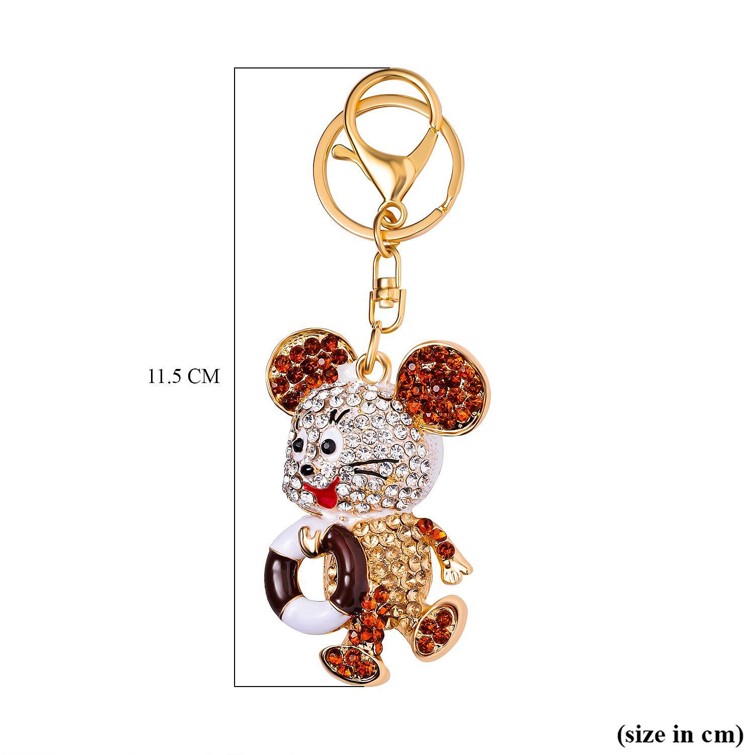 Set of 3 Keychains Decorated with Sparkling Rhinestones - (Monkey, Dog - Mouse)