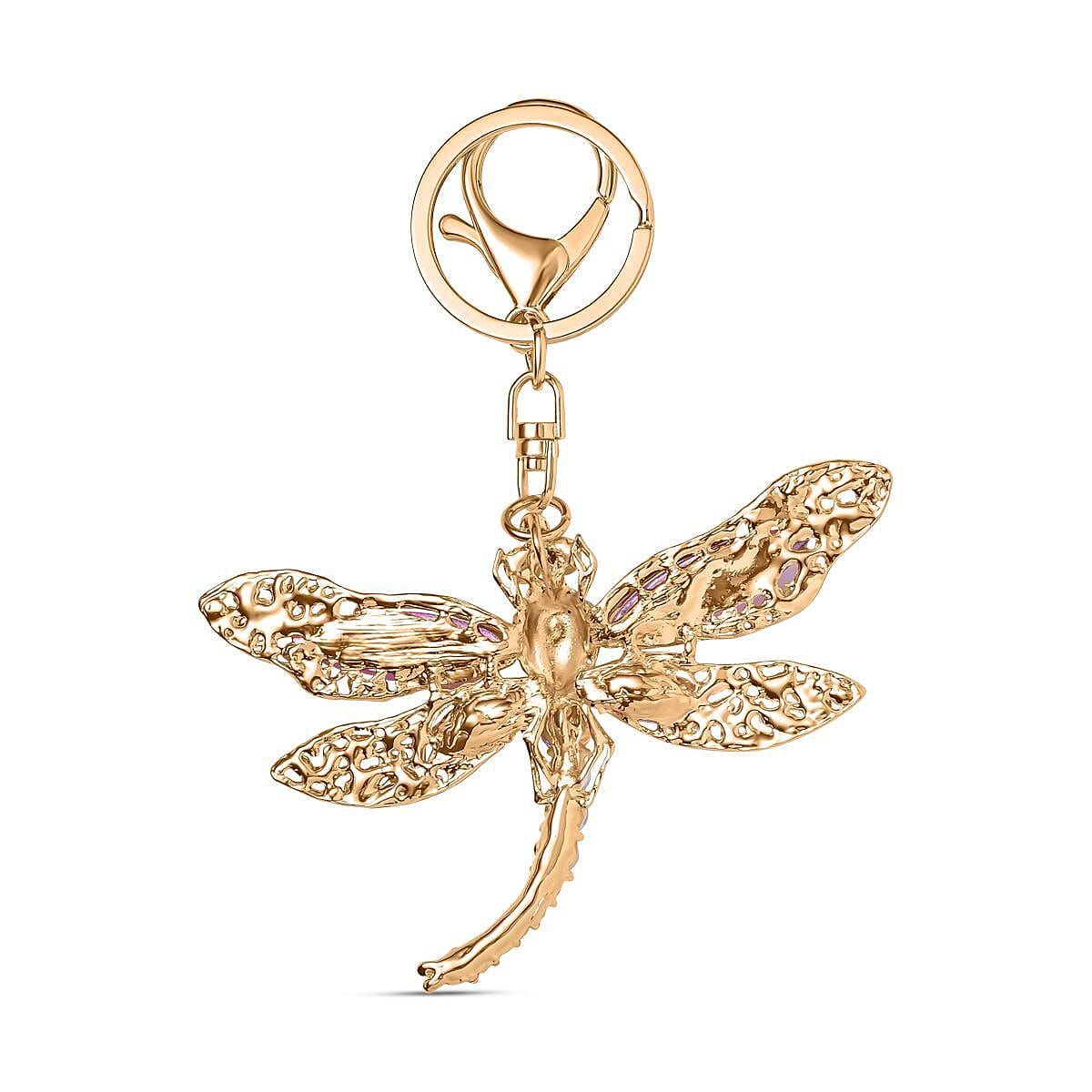 Set of 3 Keychains Decorated with Sparkling Rhinestones - (Sunflower, Owl, - Dragonfly)