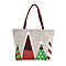 Stocking Pattern Tote Bag with Exterior Zipped Pocket & Handle Drop - Red