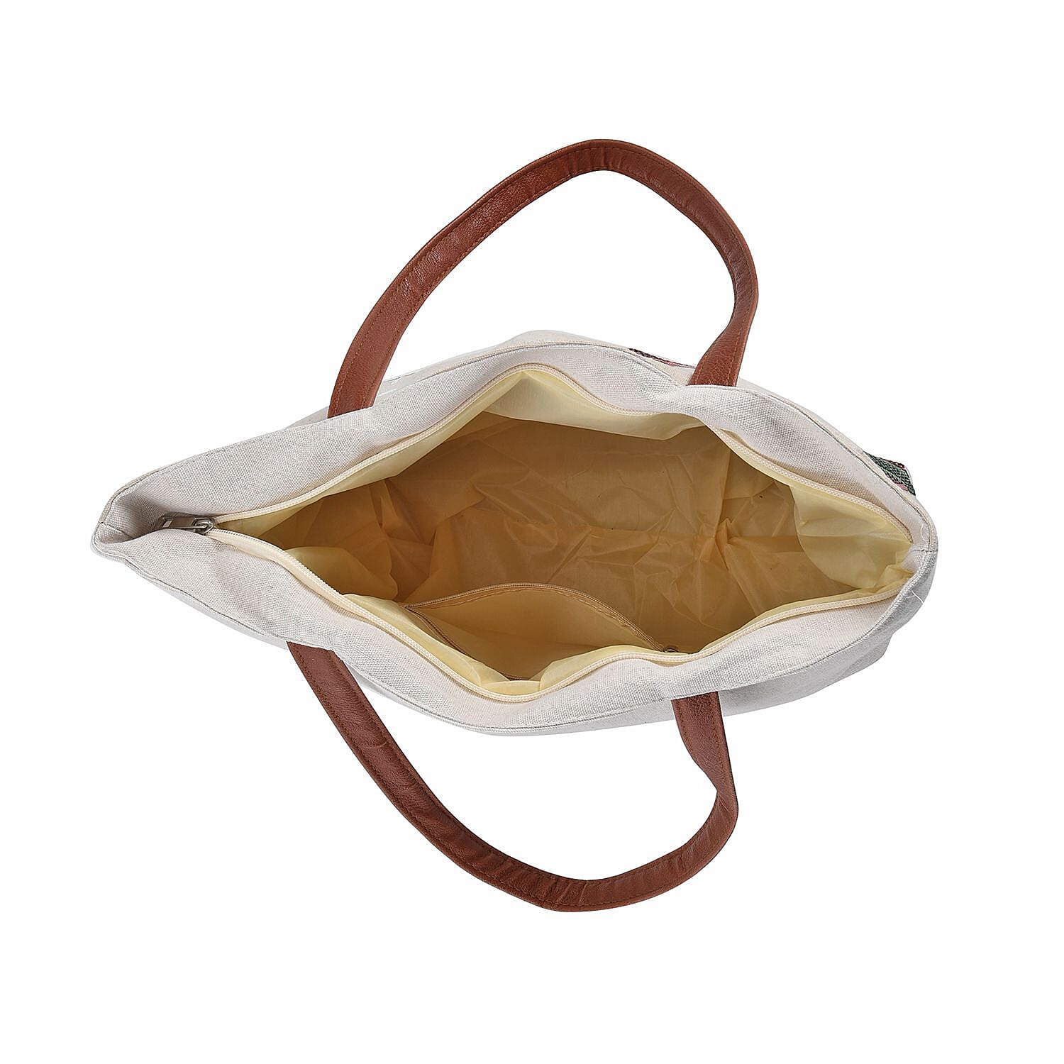 Christmas Collection - Nutcracker Pattern Tote Bag with Exterior Zipped Pocket & Handle Drop - Beige