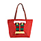 Wreath Pattern Tote Bag with Exterior Zipped Pocket & Handle Drop - Red