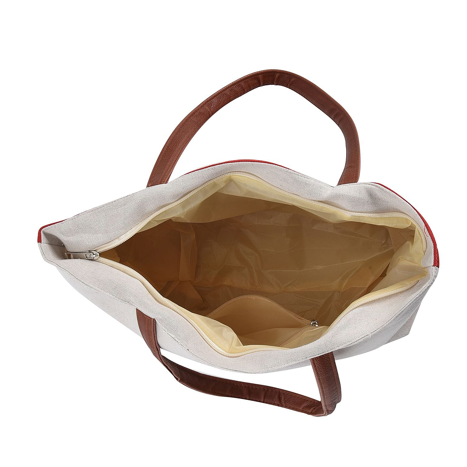 Christmas Collection - Stocking Pattern Tote Bag with Exterior Zipped Pocket & Handle Drop - Red