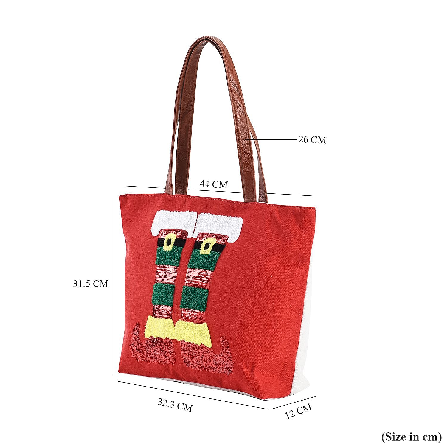 Christmas Collection - Stocking Pattern Tote Bag with Exterior Zipped Pocket & Handle Drop - Red