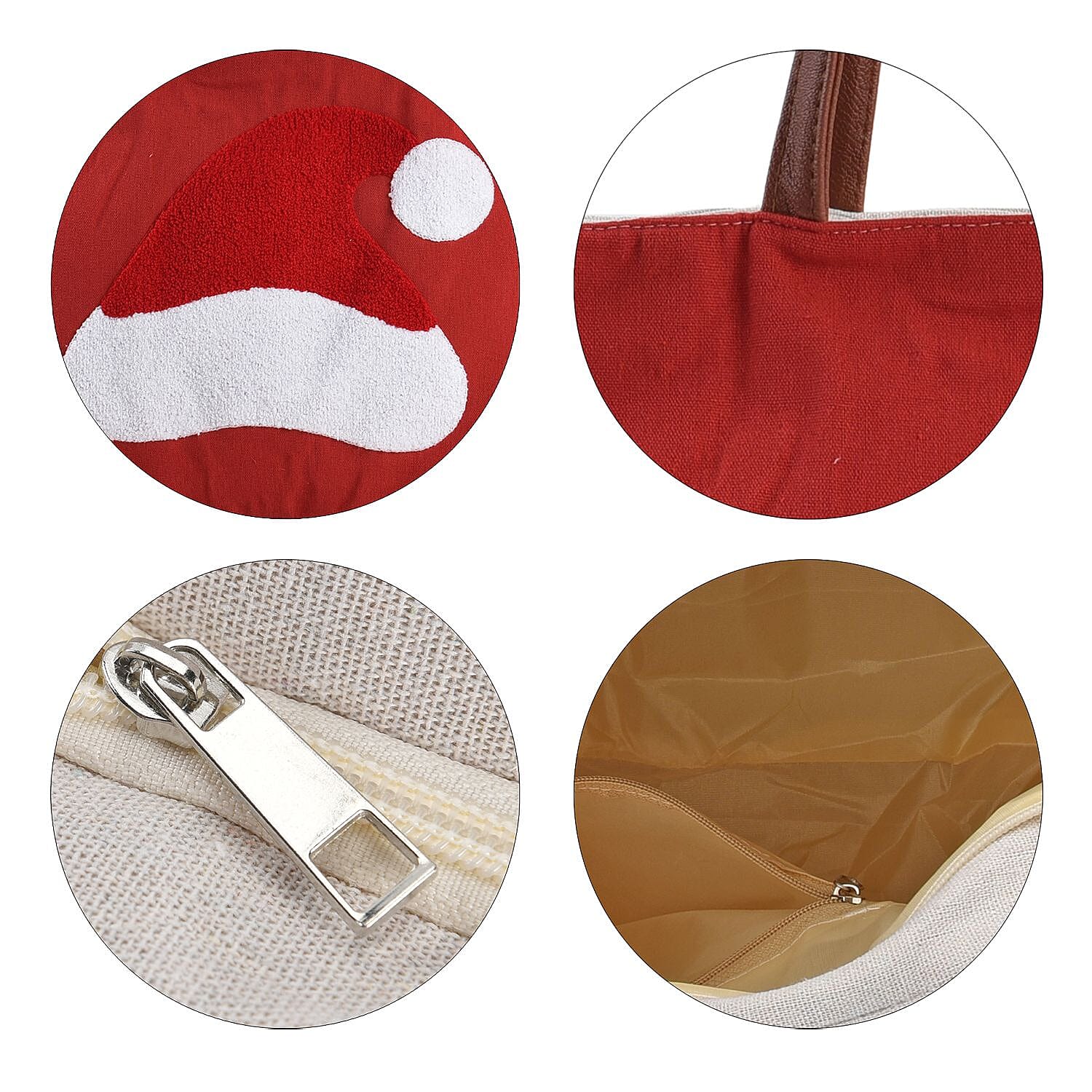 Christmas Collection - Santa Hat Pattern Tote Bag with Exterior Zipped Pocket - Handle Drop - Red Christmas Collection - Santa Hat Pattern Tote Bag with Exterior Zipped Pocket - Handle Drop - Red