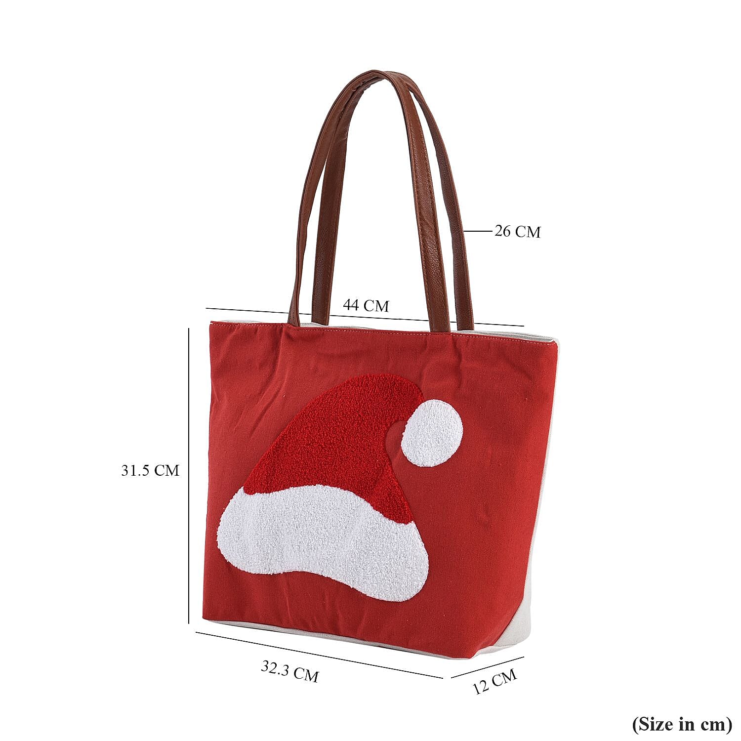 Christmas Collection - Santa Hat Pattern Tote Bag with Exterior Zipped Pocket - Handle Drop - Red Christmas Collection - Santa Hat Pattern Tote Bag with Exterior Zipped Pocket - Handle Drop - Red