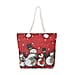 Snowman & Penguin Pattern Jute Tote Bag With Zipped Pockets & Handle Drop - Red & White