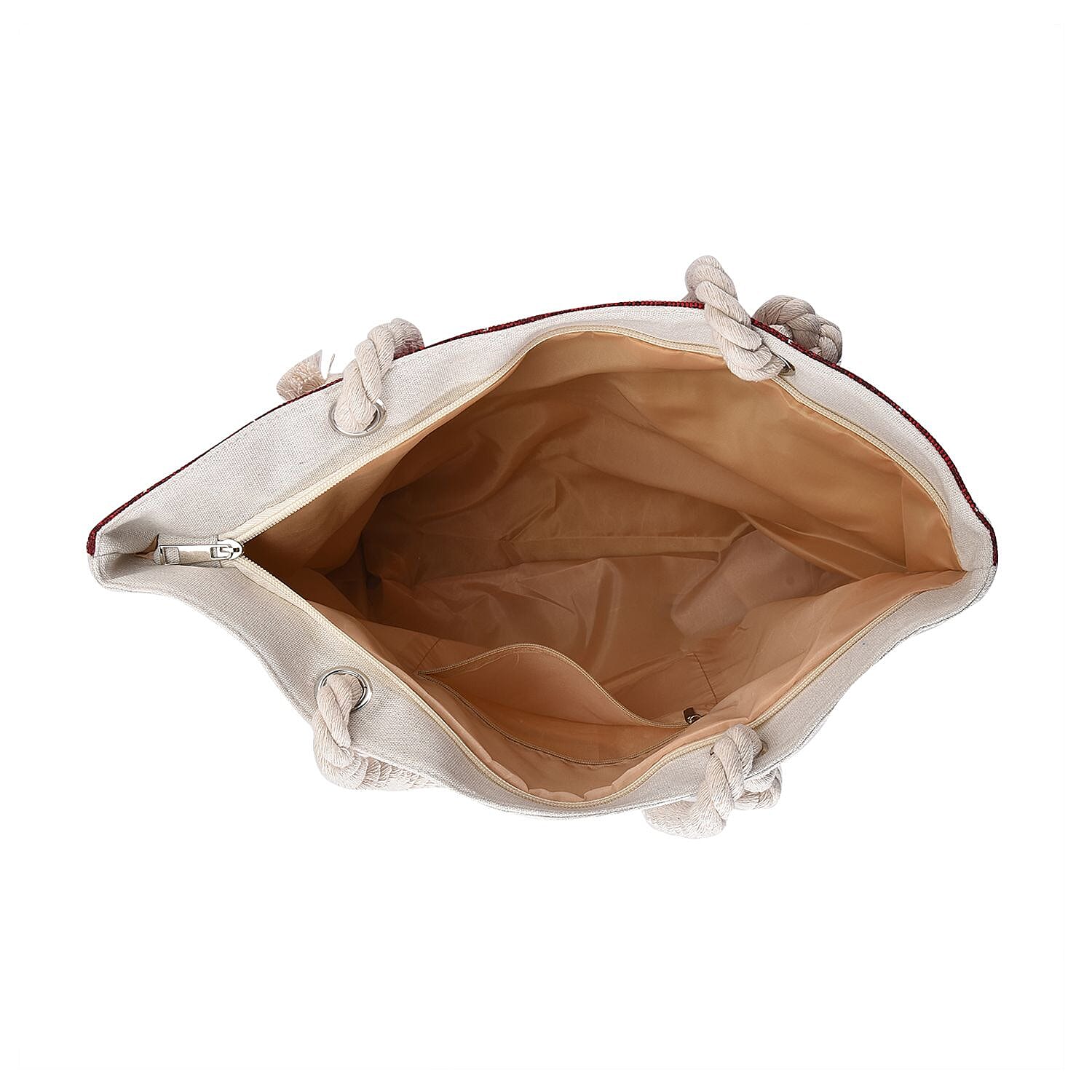 Snowman & Penguin Pattern Jute Tote Bag With Zipped Pockets & Handle Drop - Red & White