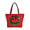 Wreath Pattern Tote Bag with Exterior Zipped Pocket & Handle Drop - Red