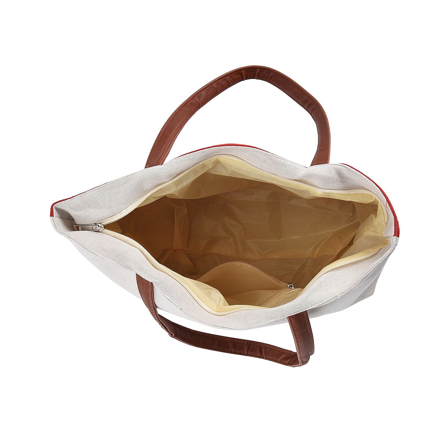 Christmas Collection - Wreath Pattern Tote Bag with Exterior Zipped Pocket & Handle Drop - Red