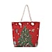 Snowman & Penguin Pattern Jute Tote Bag With Zipped Pockets & Handle Drop - Red & White