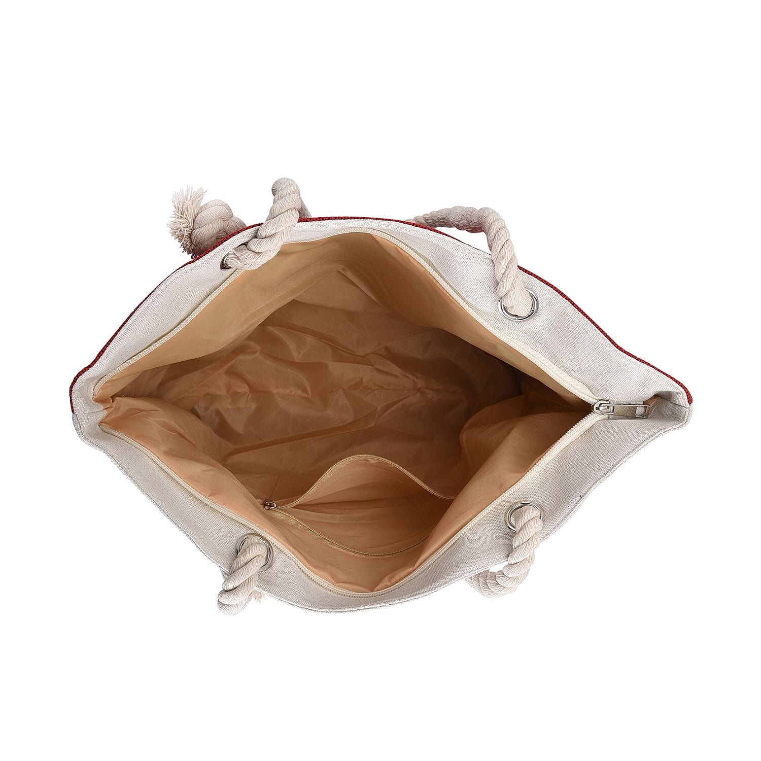 Christmas Tree & Gift Pattern Jute Tote Bag With Zipped Pockets & Handle Drop - Red