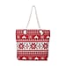 Snowman & Penguin Pattern Jute Tote Bag With Zipped Pockets & Handle Drop - Red & White