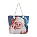 Snowman & Penguin Pattern Jute Tote Bag With Zipped Pockets & Handle Drop - Red & White