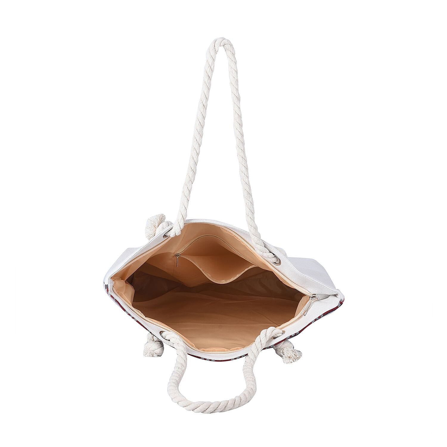 JOY Pattern Jute Tote Bag With Zipped Pockets & Handle Drop - Black