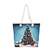 Snowman & Penguin Pattern Jute Tote Bag With Zipped Pockets & Handle Drop - Red & White
