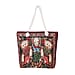 Snowman & Penguin Pattern Jute Tote Bag With Zipped Pockets & Handle Drop - Red & White