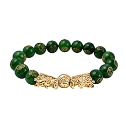 Green Jade Beads Feng Shui Dragon Adjustable Bracelet (9-10mm) in Yellow Gold Tone 105.00 Ct