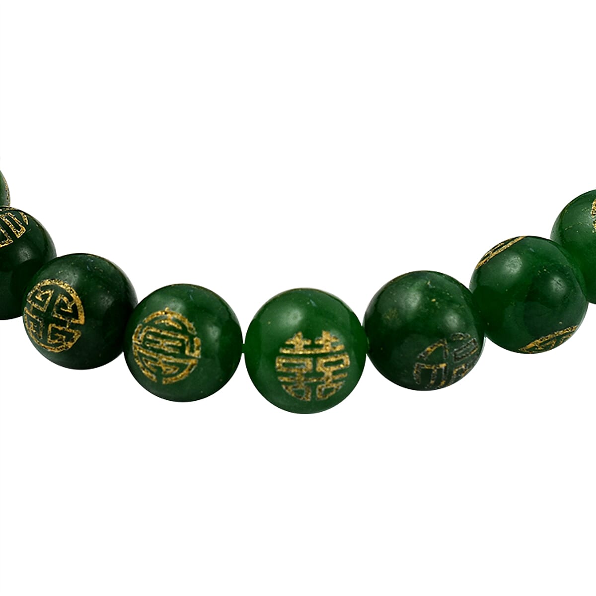 Green Jade Beads Feng Shui Dragon Adjustable Bracelet (9-10mm) in Yellow Gold Tone 105.00 Ct