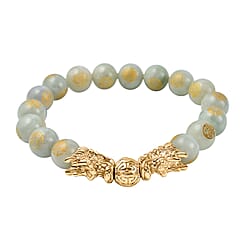 Green Jade Beads Feng Shui Dragon Adjustable Bracelet (9-10mm) in Yellow Gold Tone 105.00 Ct