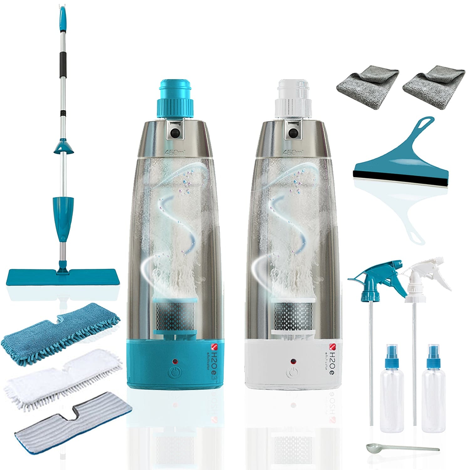 Exclusive 14 Piece H20 E3 Multi-Purpose Cleaning Kit with Surface Cleaner, Mop, Replacement Cloths PLUS Microfibre Cloths