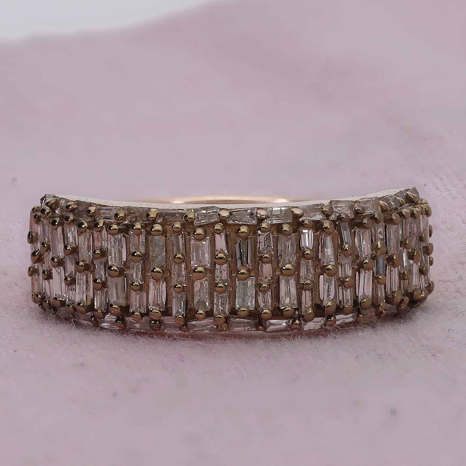 9K Rose Gold SGL Certified Champagne Diamond (I3) Half Eternity Ring 1.00 Ct.