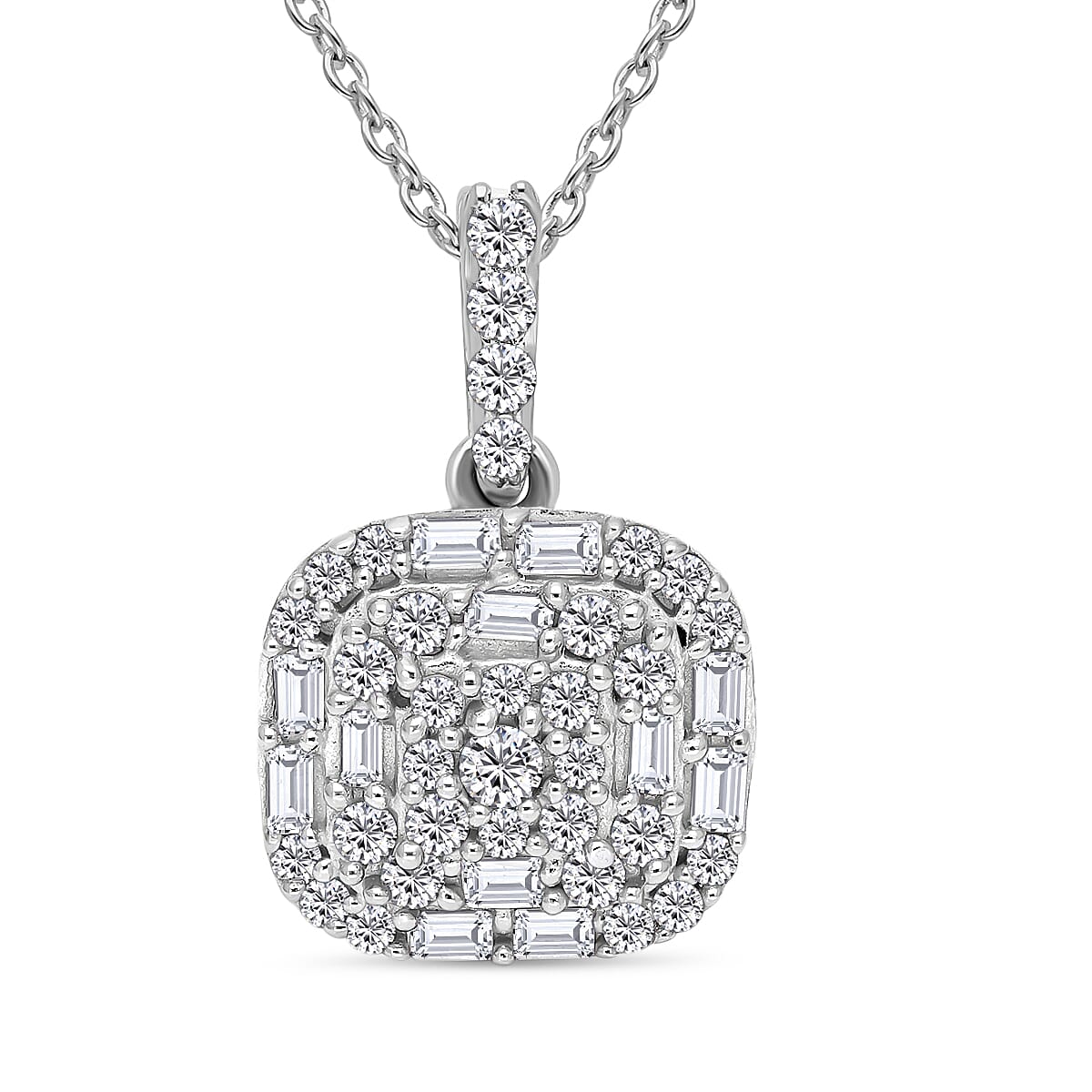 Diamond Cluster Pendant in Sterling Silver 0.50 Ct.